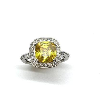 Jewelry - Estate Sterling Silver Shimmery Citrine Yellow Cz Halo Ring