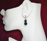 Secondhand Fine Jewelry | Vintage 14k Gold Blue Lapis Onyx Stone Bead Dangle Earrings