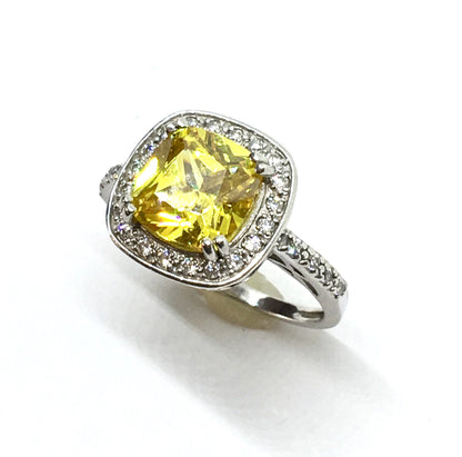 Jewelry - Estate Sterling Silver Shimmery Citrine Yellow Cz Halo Ring - Blingschlingers Jewelry USA