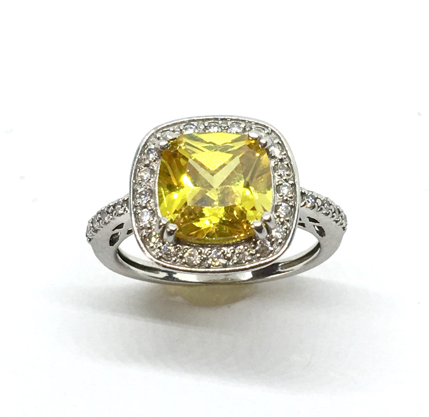 Jewelry - Estate Sterling Silver Shimmery Citrine Yellow Cz Halo Ring