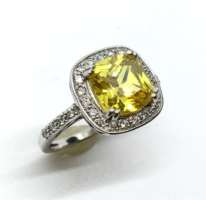 Jewelry - Estate Sterling Silver Shimmery Citrine Yellow Cz Halo Ring -  online at www.Blingschlingers.com USA