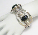 Bracelet | 40s Vintage FarFan Sterling Silver Carved Golden Obsidian Stone Bangle Bracelet