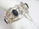 Bracelet | 40s Vintage FarFan Sterling Silver Carved Golden Obsidian Stone Bangle Bracelet