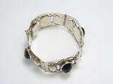 Bracelet | 40s Vintage FarFan Sterling Silver Carved Golden Obsidian Stone Bangle Bracelet