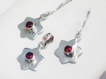 Celebrate 4th of July - Sterling Silver Star Pendant Earrings Set w/ Red Garnet Gemstone - Blingschlingers Jewelry