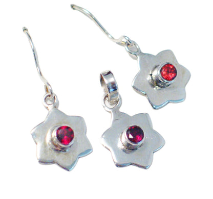 Sterling Silver Earrings and Pendant Set, Fun Star Design with Garnet Gemstone