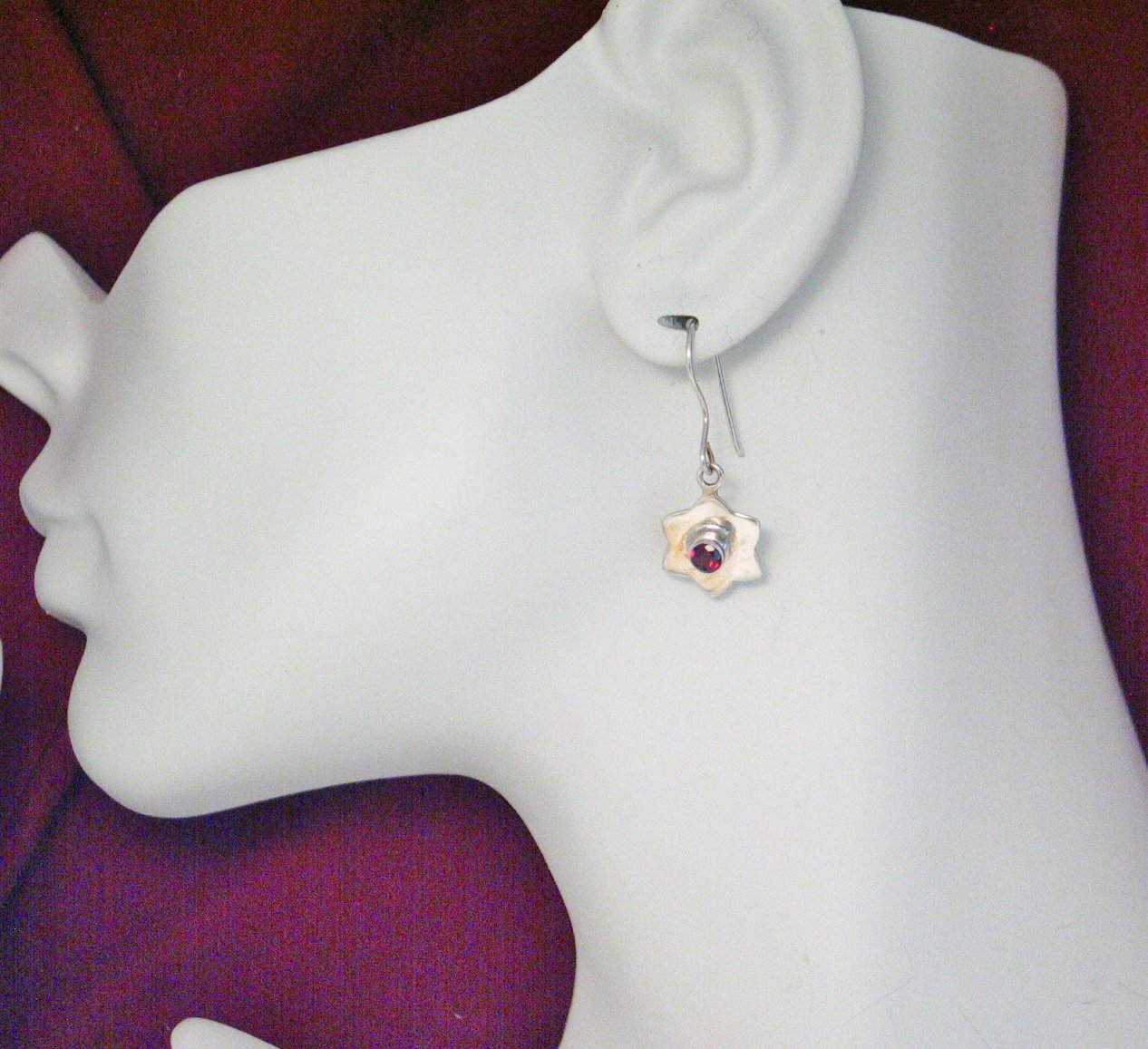 Celebrate 4th of July - Womens Star Pendant Earrings Set w/ Red Garnet Gemstone Sterling Silver - Blingschlingers Jewelry
