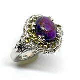 Silver Purple Turquoise Olive Gemstone Halo Ring 6.25 | Designer Karis