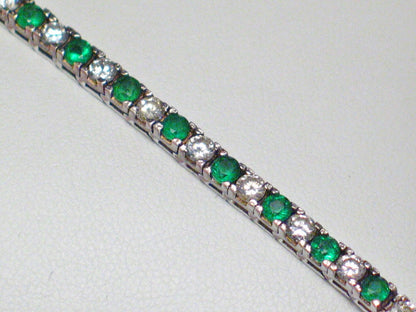 Jewelry > Bracelet | 7" Vintage Sterling Silver Lab Emerald & Cz Slim Design Tennis Bracelet - Blingschlingers Jewelry