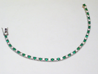Jewelry > Bracelet | 7" Vintage Sterling Silver Lab Emerald & Cz Slim Design Tennis Bracelet