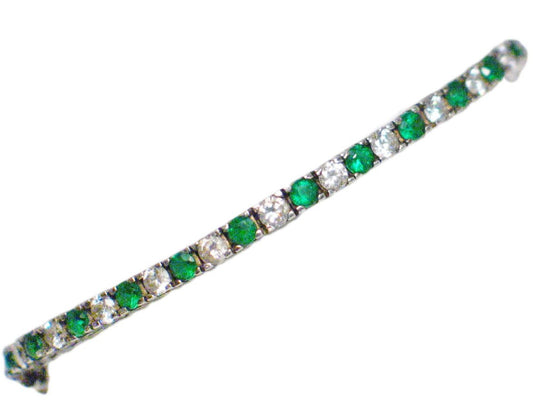Jewelry > Bracelet | 7" Vintage Sterling Silver Lab Emerald & Cz Slim Design Tennis Bracelet - Blingschlingers Jewelry