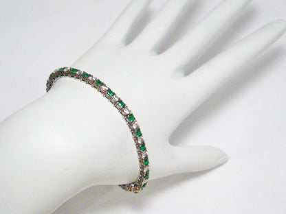 Tennis Bracelet, Stunning Green Lab Emerald Gemstone and Cz Slim Style Bracelet