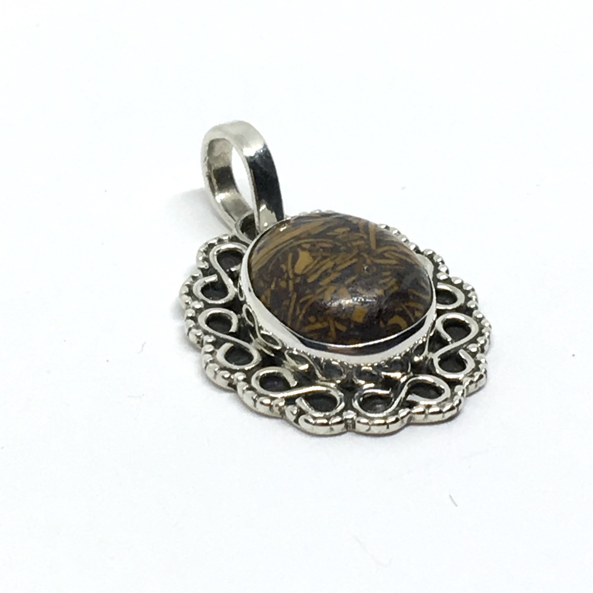 Jewelry - Used Sterling Silver Unique Matrixed Chrysanthemum Stone Pendant - online at www.Blingschlingers.com USA