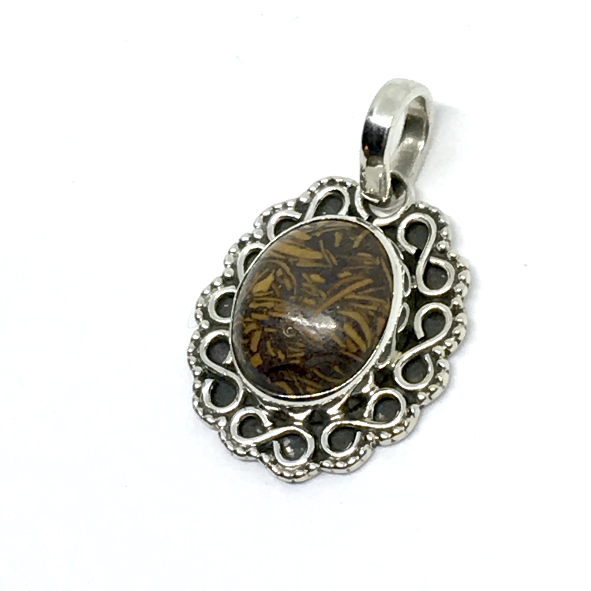 Jewelry - Used Sterling Silver Unique Matrixed Chrysanthemum Stone Pendant - online at www.Blingschlingers.com USA