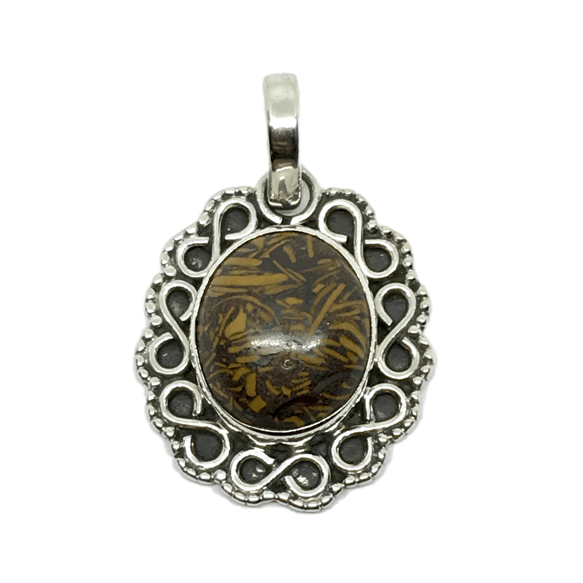 Jewelry - Used Sterling Silver Unique Matrixed Chrysanthemum Stone Pendant - online at www.Blingschlingers.com USA