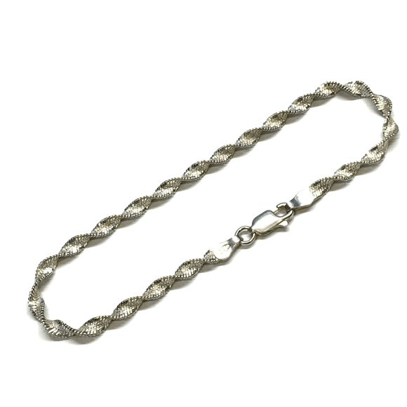 Used Jewelry - Sterling Silver Sandblasted Spiral Rope Design Herringbone Bracelet 
