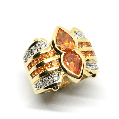 Ring - Womens Gold Ring - Quality Sterling Silver Cocktail Ring - Wide Band - Jaw Dropping Sapphire Orange Cz Statement Ring