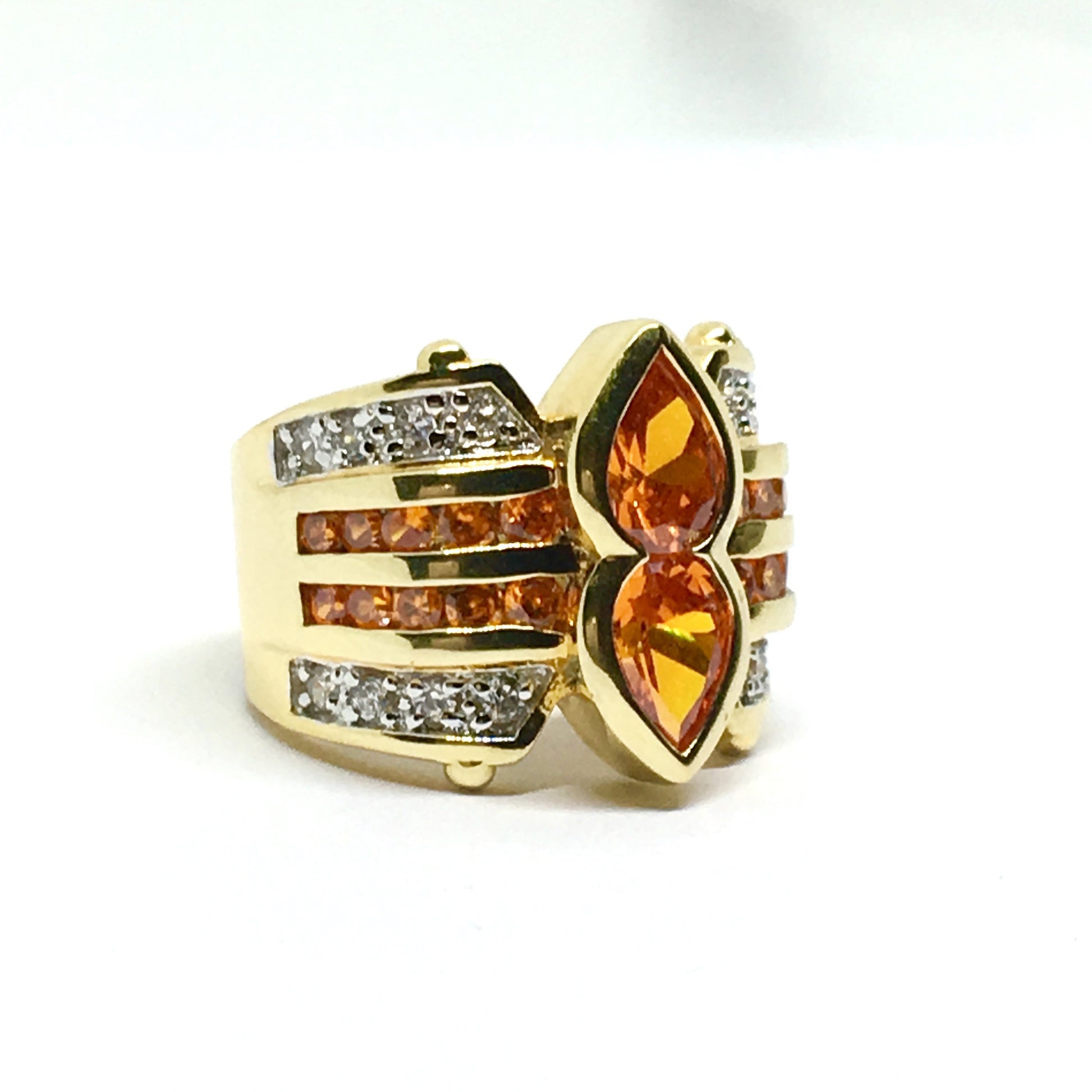 Jewelry  > Used > Ring | 14k Gold Sterling Silver Orange Cz Sapphire Wide Band Ring sz 7  | Blingschlingers Jewelry online USA