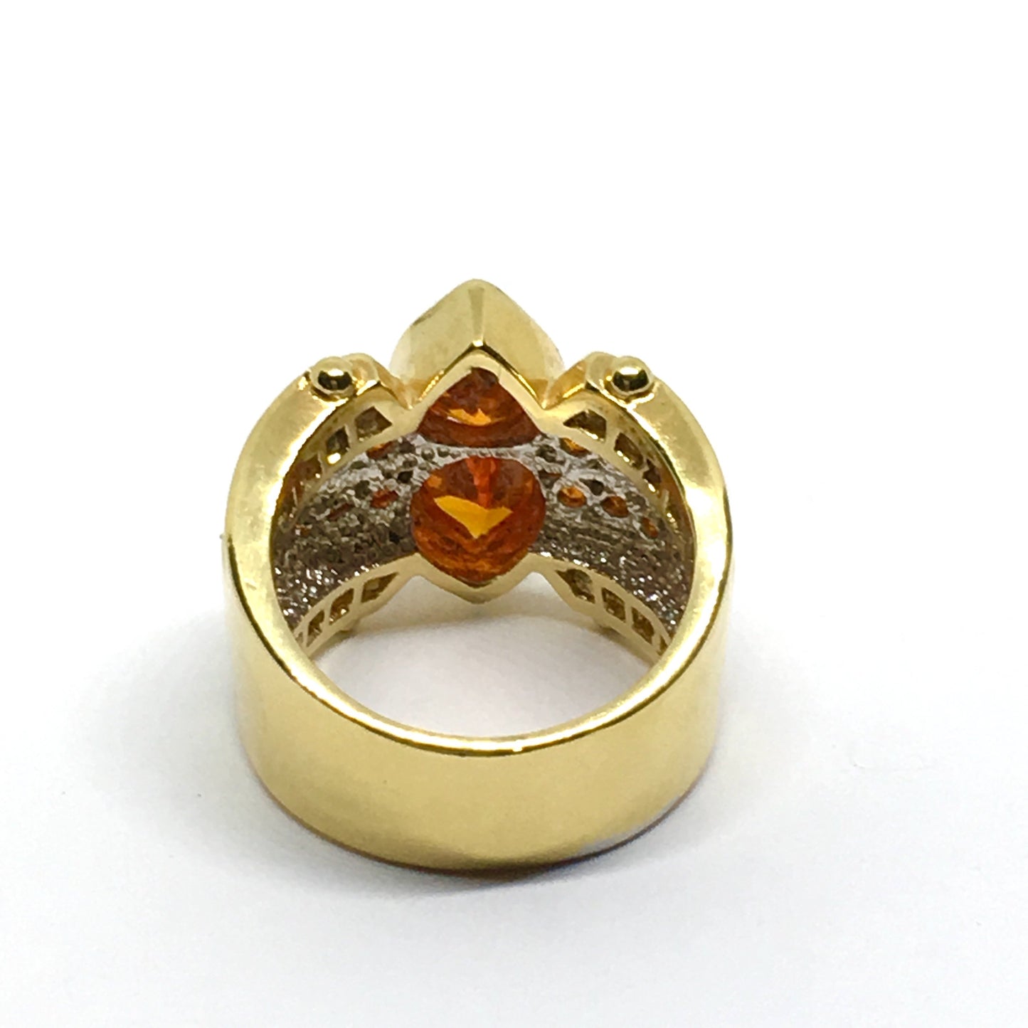 Ring - Womens Gold Ring - Quality Sterling Silver Cocktail Ring - Wide Band - Jaw Dropping Sapphire Orange Cz Statement Ring
