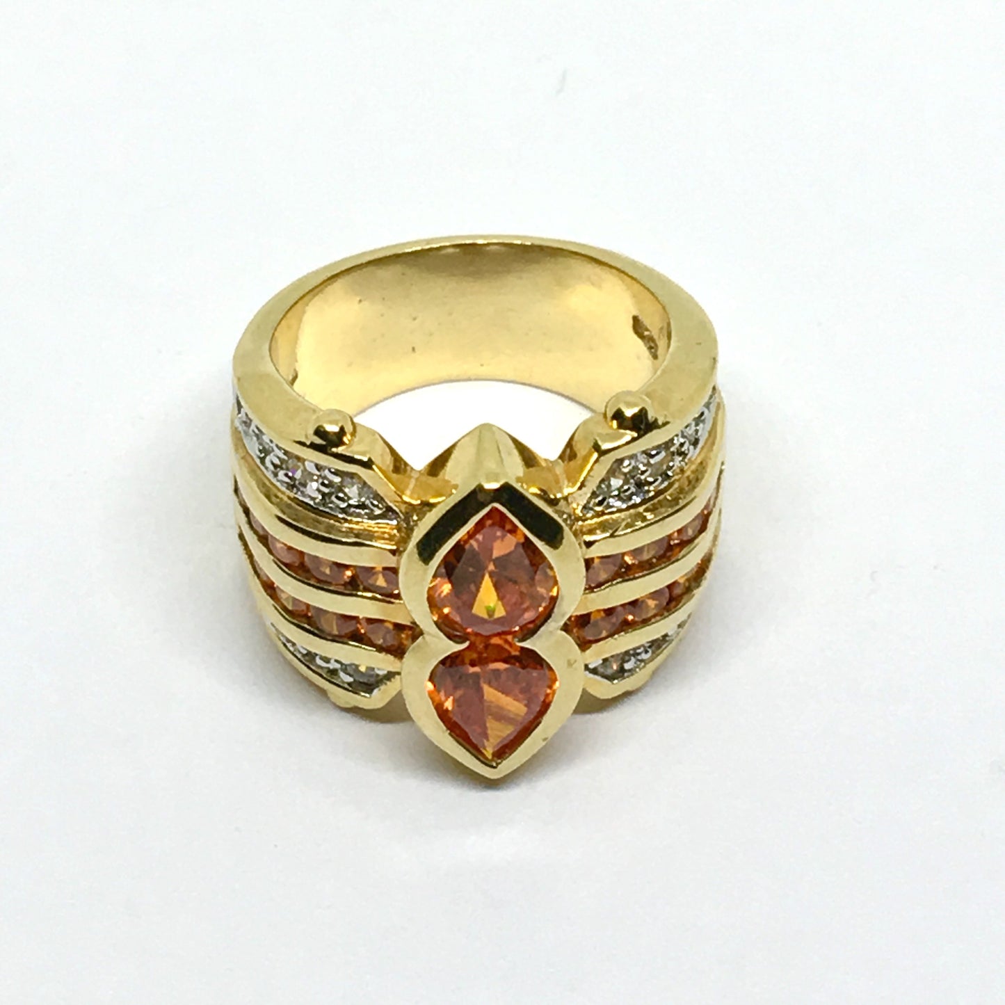 Jewelry  > Used > Ring | 14k Gold Sterling Silver Orange Cz Sapphire Wide Band Ring sz 7 