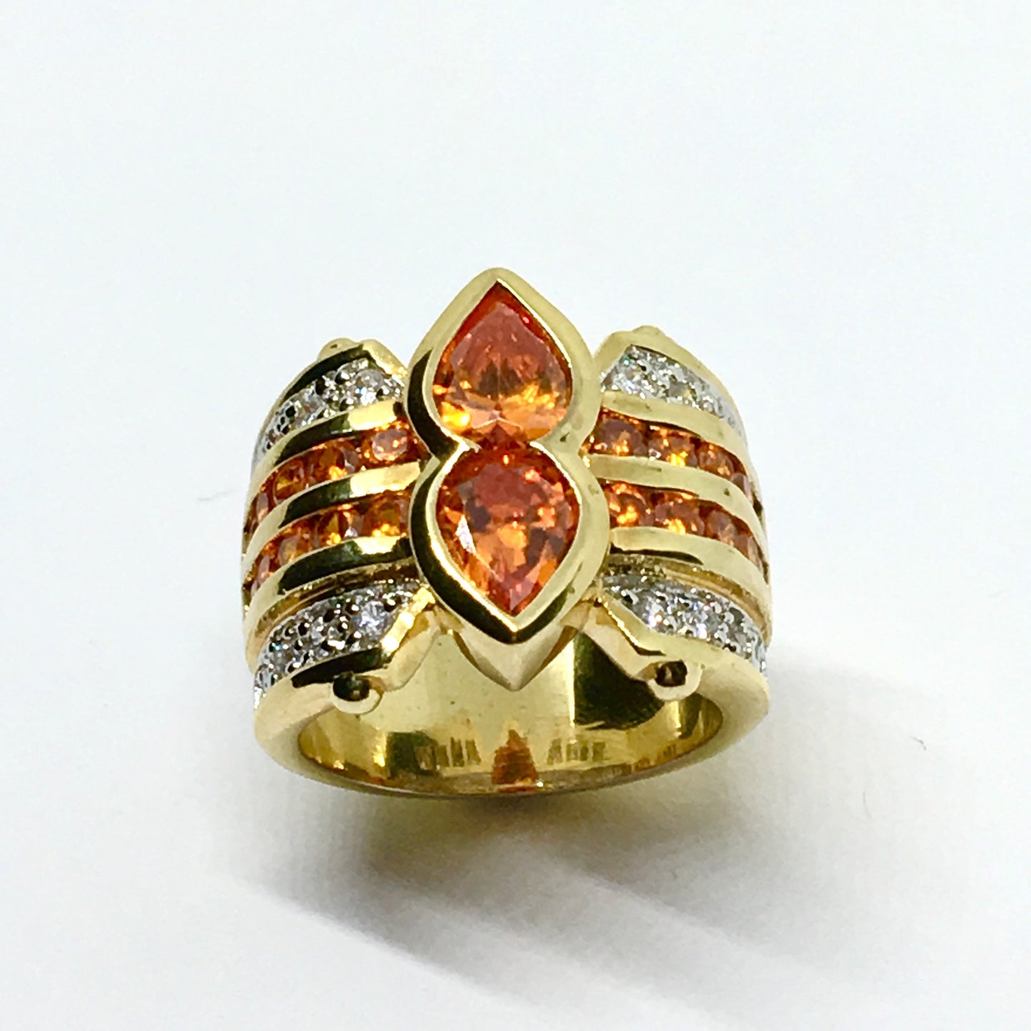 Jewelry  > Used > Ring | 14k Gold Sterling Silver Orange Cz Sapphire Wide Band Ring sz 7 