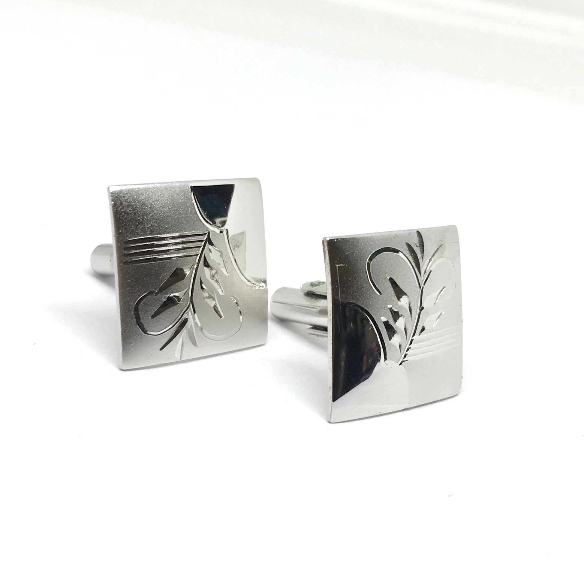 Cufflinks | Mens Used Sterling Silver Ocean Side Design Etched Square Toggle Cuff-links  | Blingschlingers.com  USA