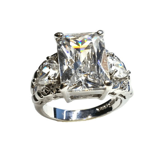 Used Jewelry | Womens Sterling Silver Shimmery & Striking Emerald Cut Cz Ring