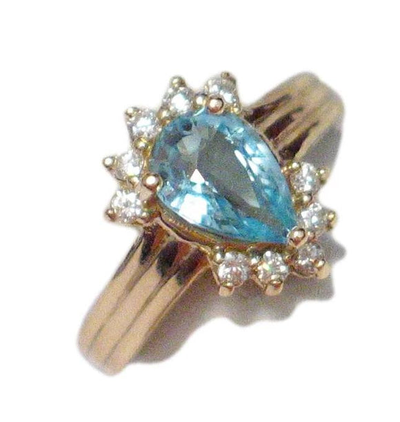 14k Gold Aquamarine Diamond Ring sz 5.75
