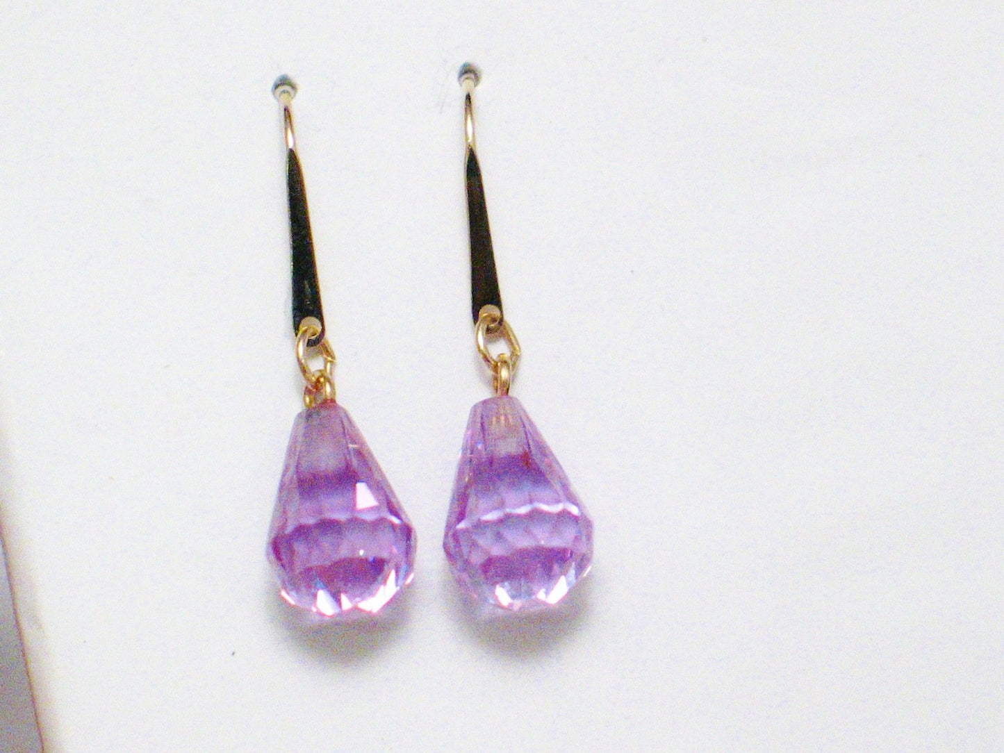 Dangle Earrings, 14k Gold Lavender Purple Briolette Teardrop Earrings