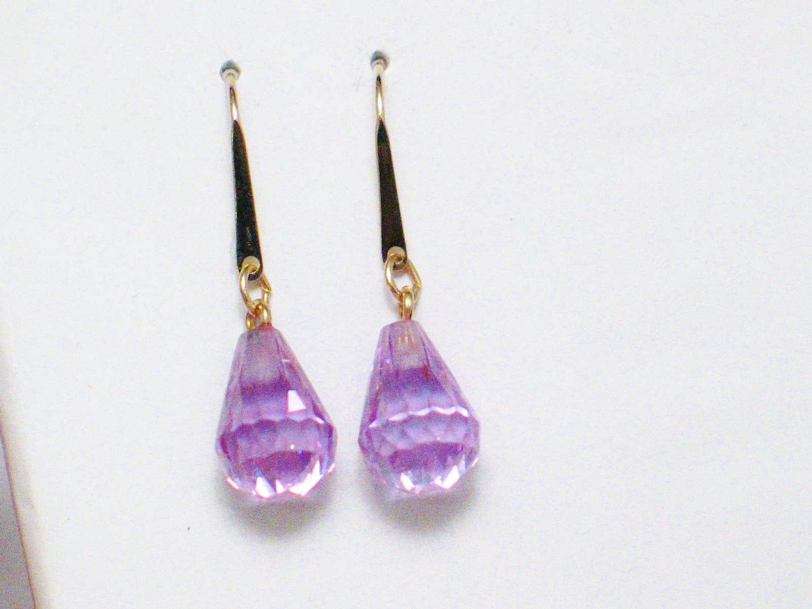 Dangle Earrings, 14k Gold Lavender Purple Briolette Teardrop Earrings