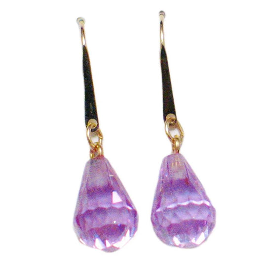 Dangle Earrings, 14k Gold Lavender Purple Briolette Teardrop Earrings