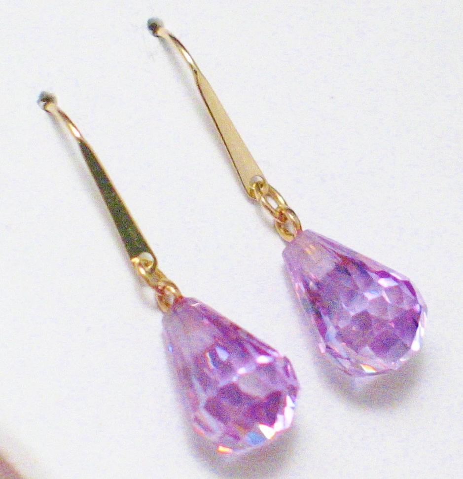 Dangle Earrings, 14k Gold Lavender Purple Briolette Teardrop Earrings