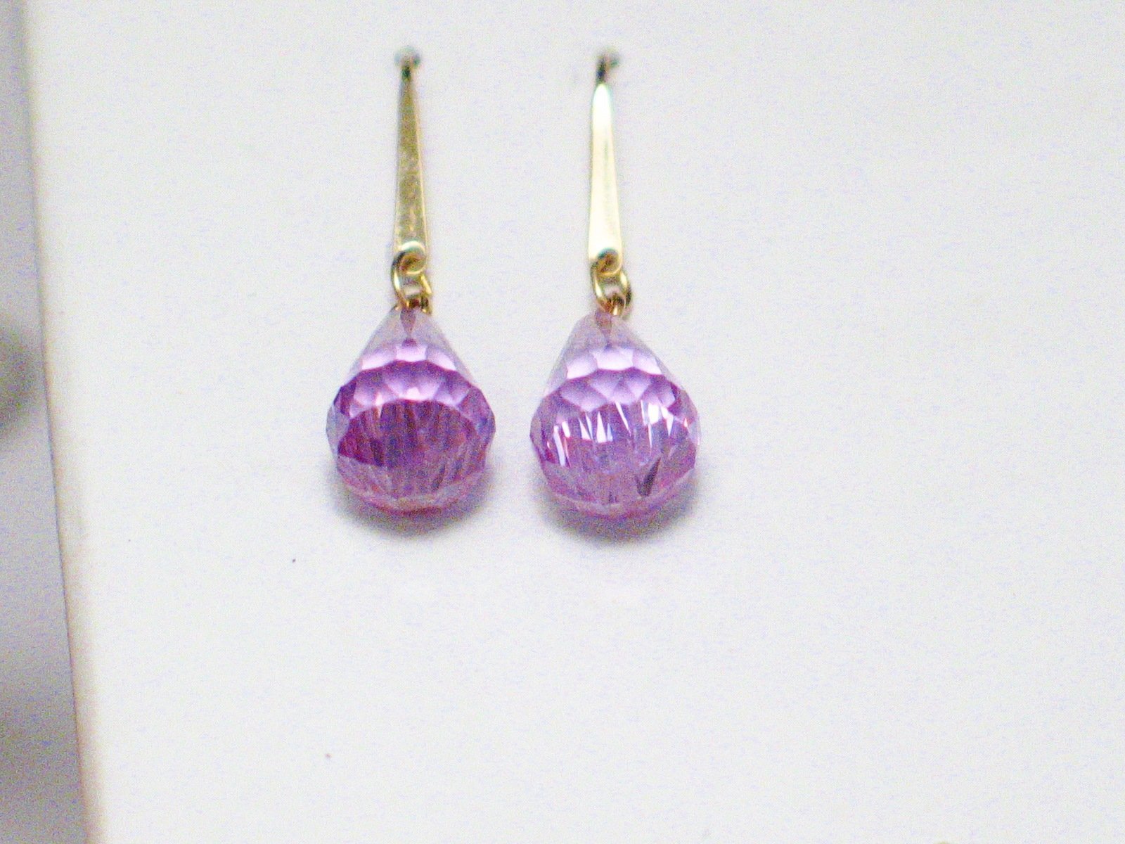 Dangle Earrings, 14k Gold Lavender Purple Briolette Teardrop Earrings