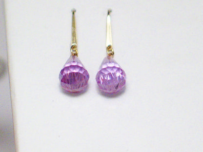 Dangle Earrings, 14k Gold Lavender Purple Briolette Teardrop Earrings