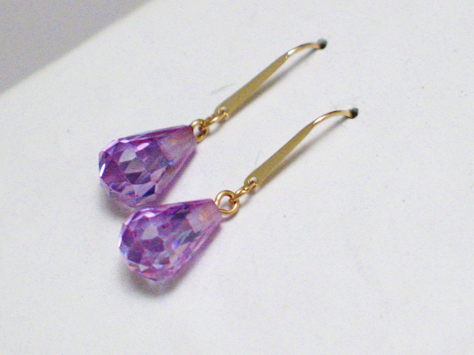Dangle Earrings, 14k Gold Lavender Purple Briolette Teardrop Earrings