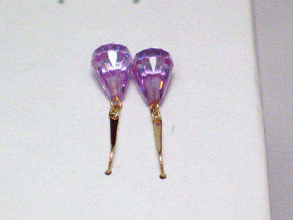 Gold Earrings | Elegant 14k Gold Purple Briolette Dangle Earrings | Estate Fine Jewelry online at Blingschlingers.com