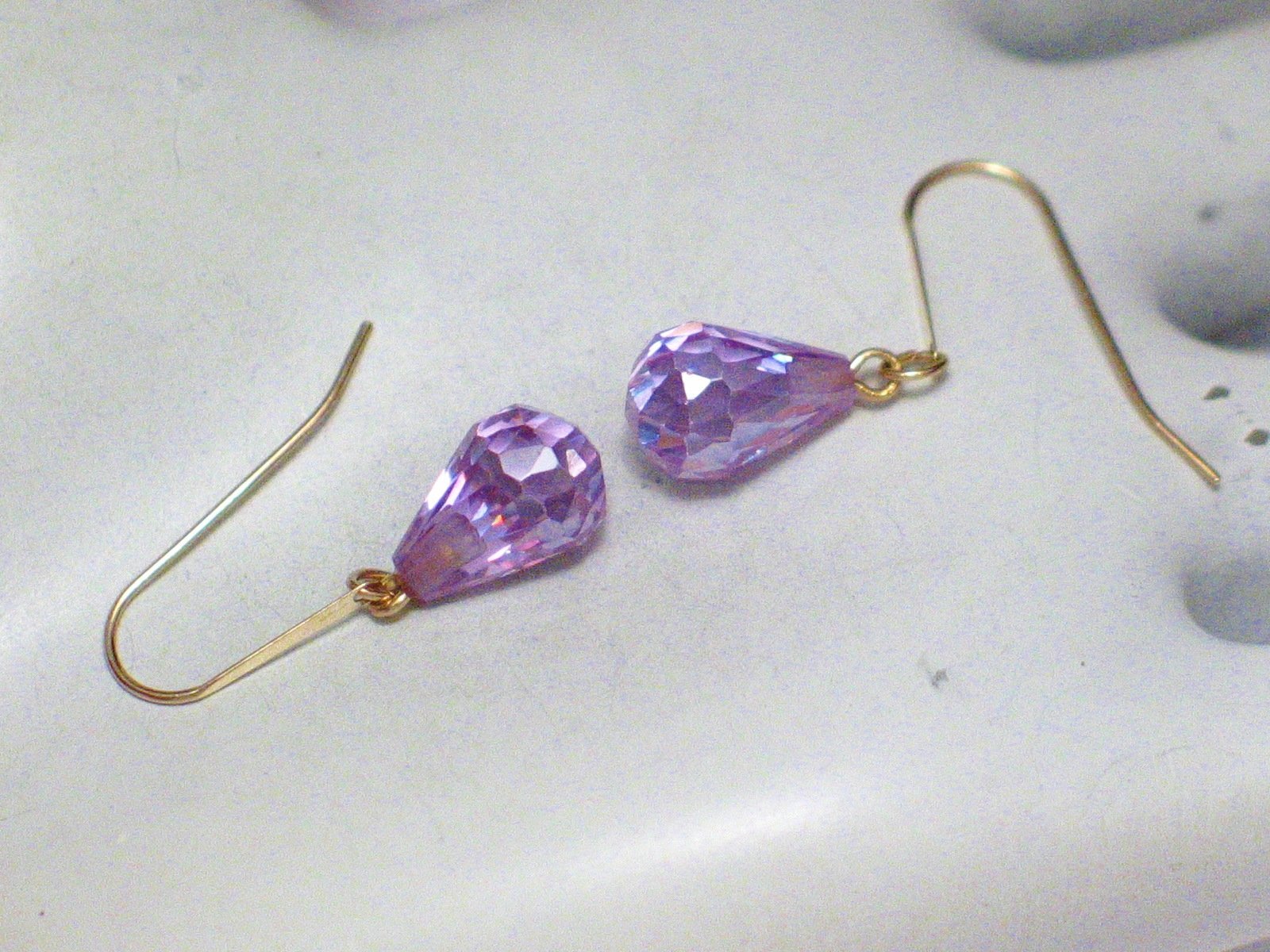 Dangle Earrings, 14k Gold Lavender Purple Briolette Teardrop Earrings