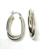 Earrings | Womens used Sterling Silver Rope & Polish Crossover Design Oval Hoop Earrings
