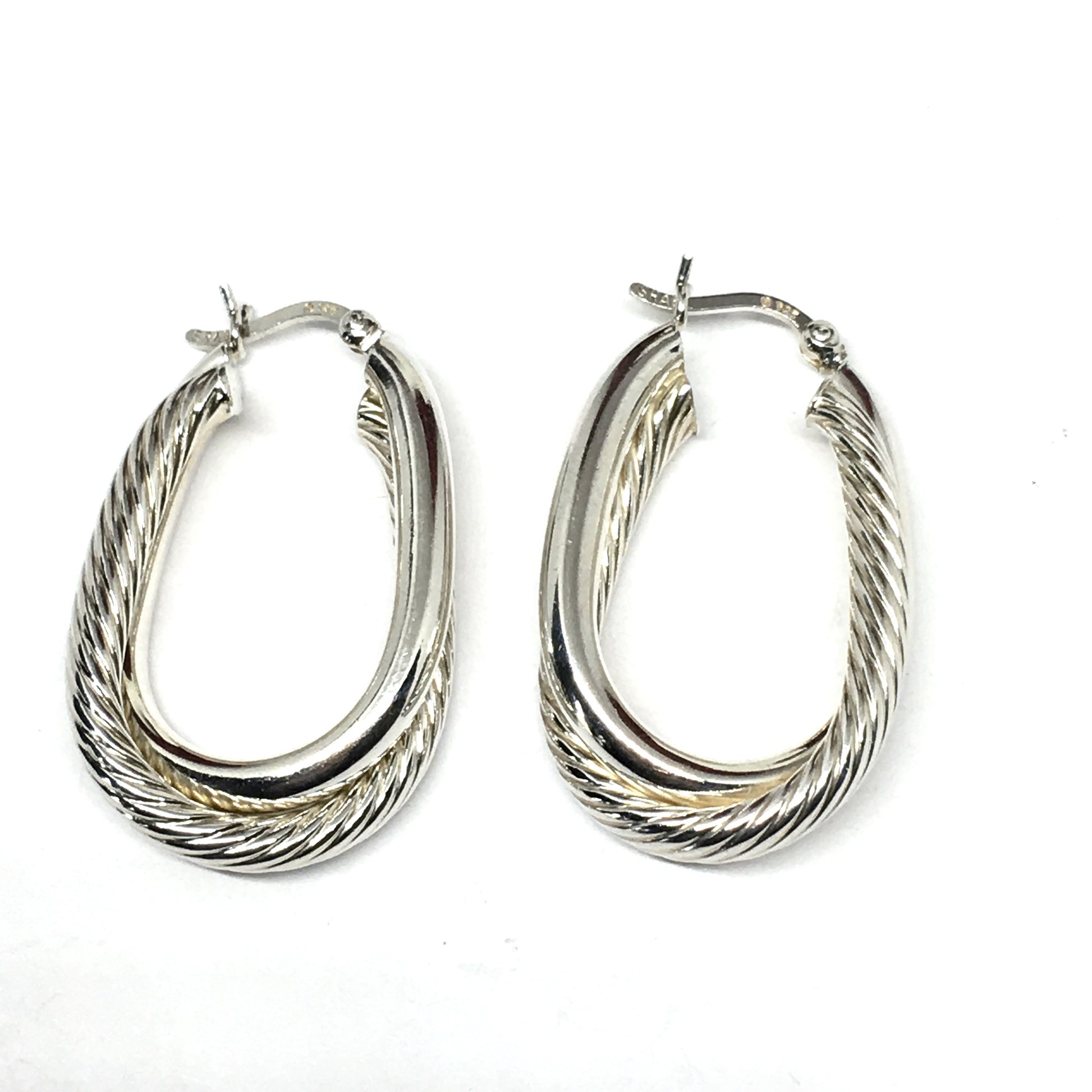 Earrings | Womens used Sterling Silver Rope & Polish Crossover Design Oval Hoop Earrings - Blingschlingers.com USA