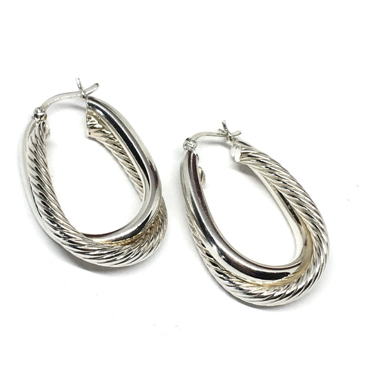 Hoop Earrings - Sterling Silver Earrings - Rope Crossover Design Oval Hoops - Discount Pre-owned Womens Earrings