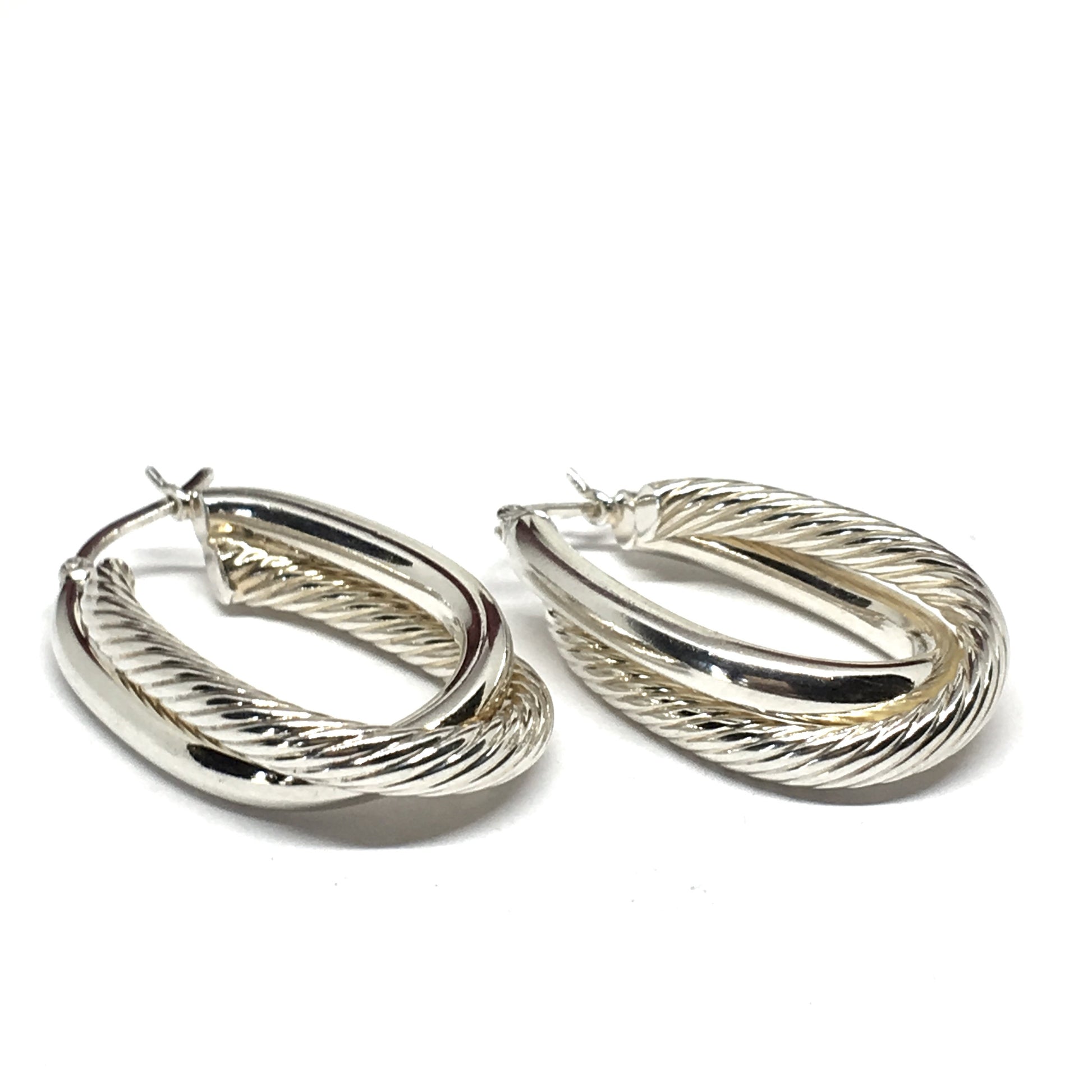 Earrings | Womens used Sterling Silver Rope & Polish Crossover Design Oval Hoop Earrings