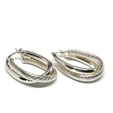 Earrings | Womens used Sterling Silver Rope & Polish Crossover Design Oval Hoop Earrings