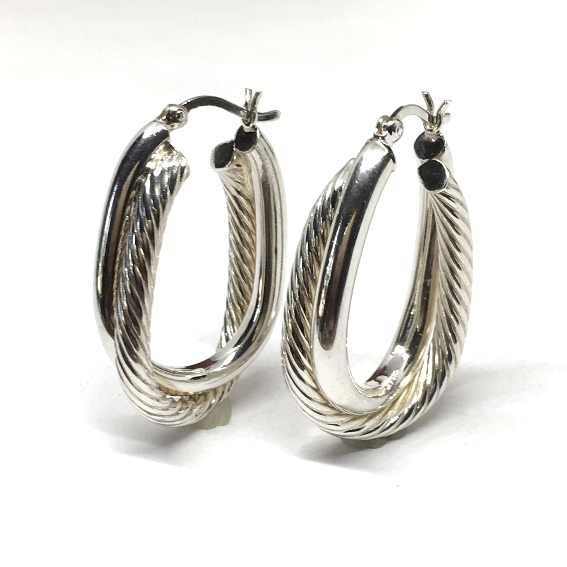 Earrings | Womens used Sterling Silver Rope & Polish Crossover Design Oval Hoop Earrings
