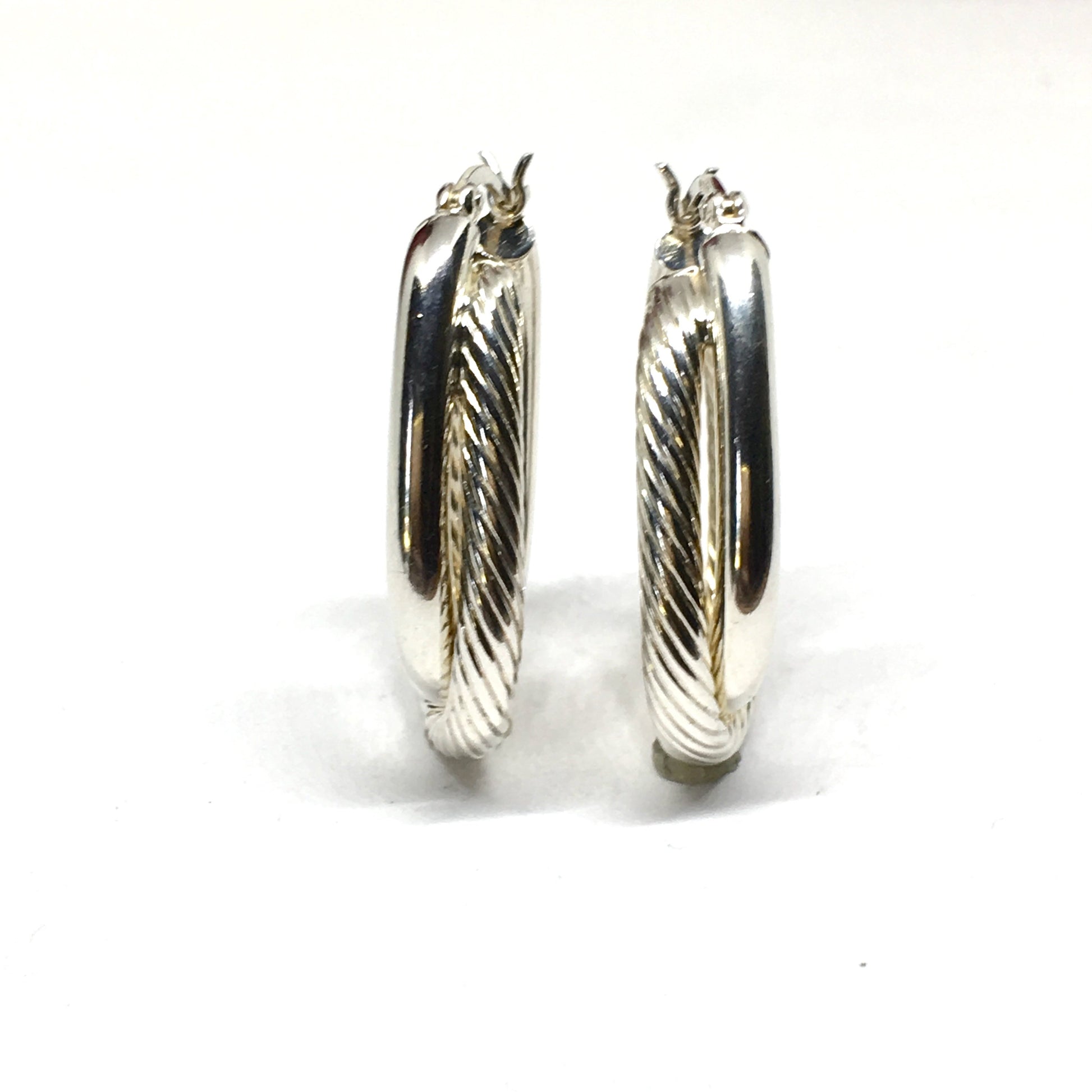 Earrings | Womens used Sterling Silver Rope & Polish Crossover Design Oval Hoop Earrings