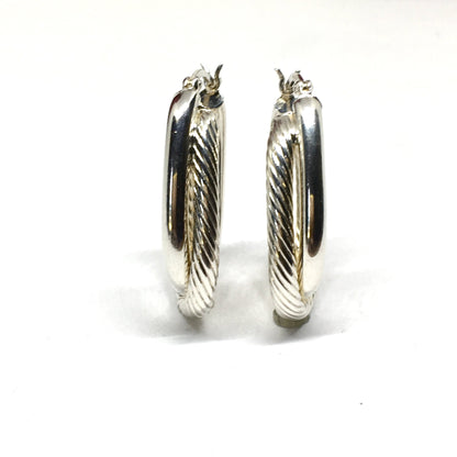 Earrings | Womens used Sterling Silver Rope & Polish Crossover Design Oval Hoop Earrings