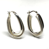 Earrings | Womens used Sterling Silver Rope & Polish Crossover Design Oval Hoop Earrings
