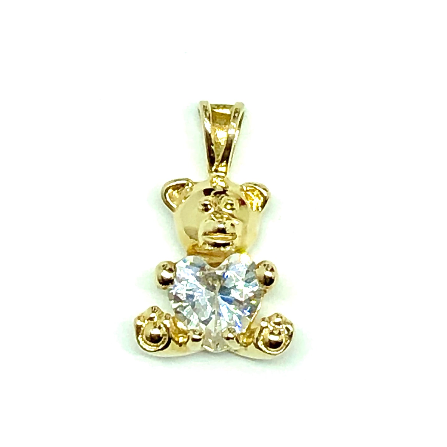 Cute Gold Sterling Silver Diamond Cz Gem Teddy Bear Pendant