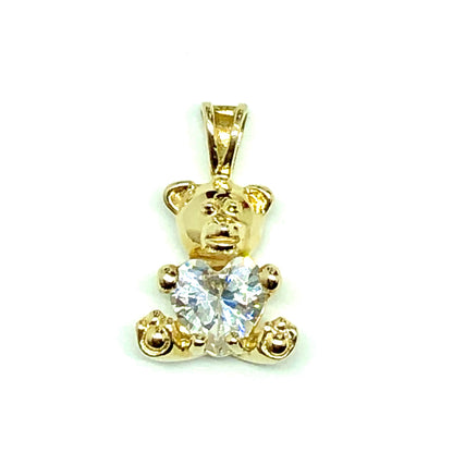 Cute Gold Sterling Silver Diamond Cz Gem Teddy Bear Pendant