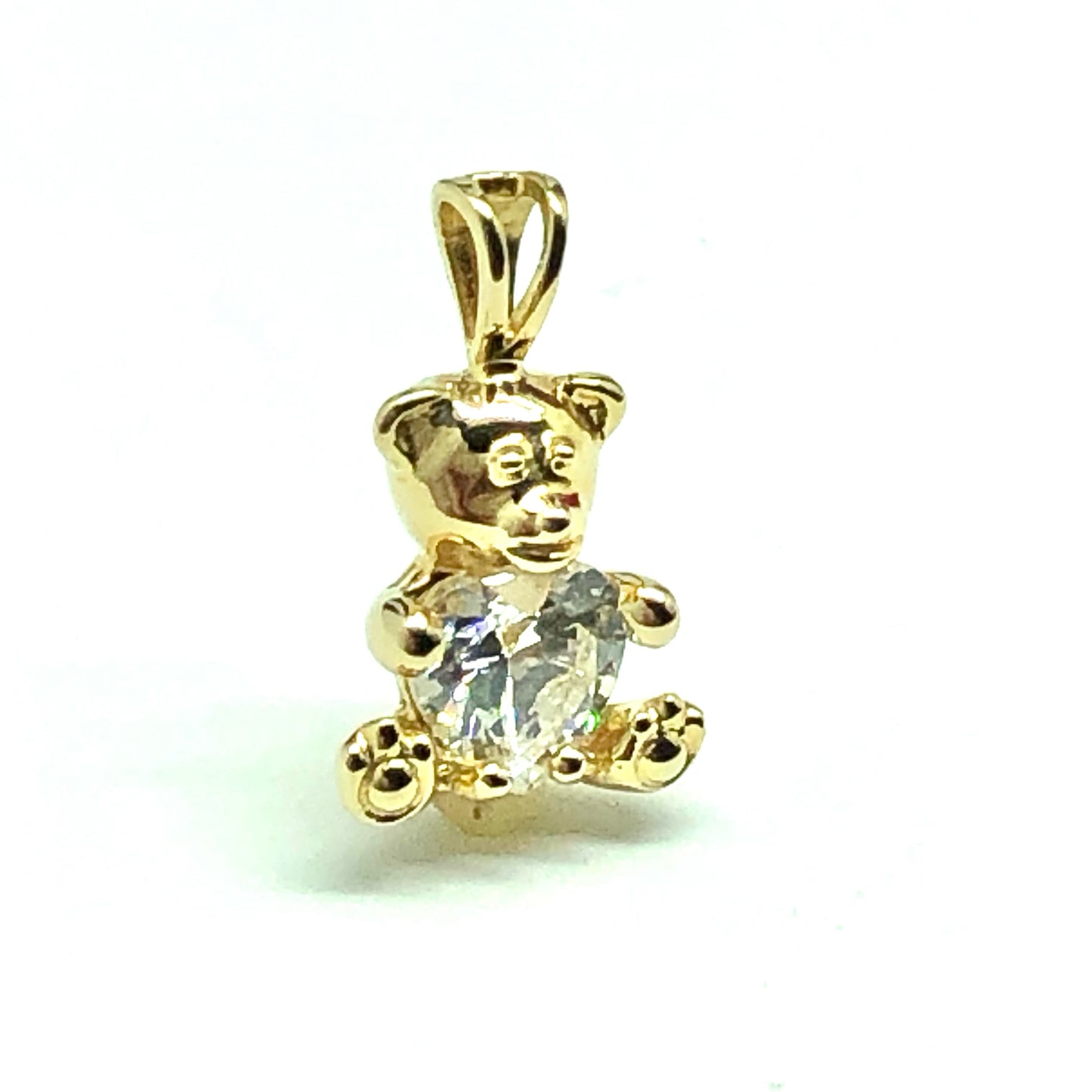 Cute Gold Sterling Silver Diamond Cz Gem Teddy Bear Pendant