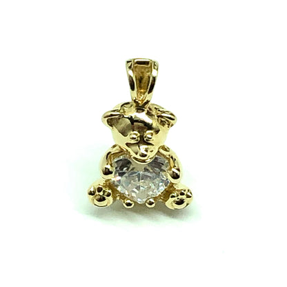 Cute Gold Sterling Silver Diamond Cz Gem Teddy Bear Pendant